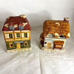 Vintage Dickens Village Ceramic Candle Holder Tea Light Holiday Candle Holder